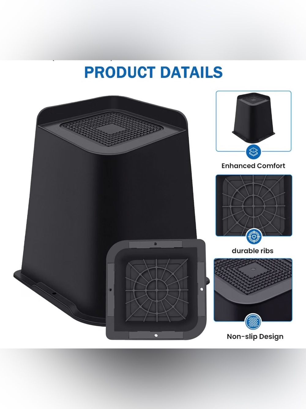 Black Furniture Riser Lifts - 8”: Heavy Duty: Set of 4: oversized - Picture 3 of 6